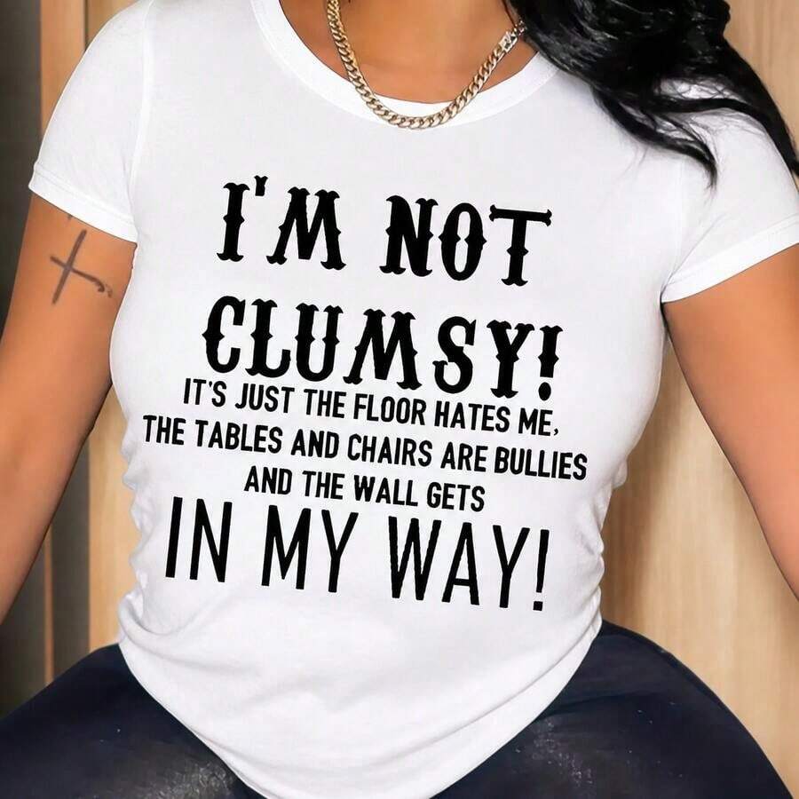 Camiseta Vintage de Talla Grande con Estampado Gráfico "No Soy Tonto" - Top Casual de Manga Corta y Cuello Redondo para Mujer, Mezcla de Algodón Suave, Lavable a Máquina, Moda - Blanco - Ver 1