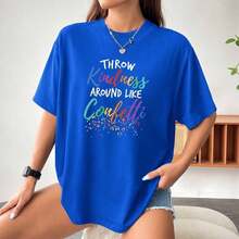Camiseta Casual Estampada Vintage de Talla Grande para Mujer - Azul - Ver 1