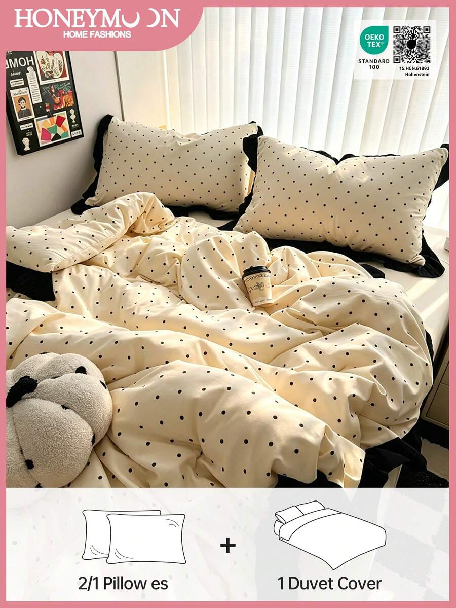 2/3pcs Set Cute Solid Color Ruffle Duvet Cover Set, Includes 1pc Duvet Cover And 1/2pcs Pillow Shams, Soft & Breathable, Fashionable & Adorable, Ideal Bedding Decor For Bedroom & Dorm, Fits Twin, Full, Queen, King Size Beds, Oeko-Tex Certified