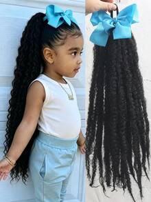 1 pieza Extensión de cabello sintético de 18 pulgadas con rizo esponjoso y negro, con clip de lazo, accesorio cómodo para niñas - Negro natural - Ver 13