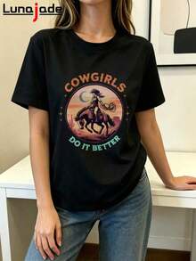 Women's T-Shirts Pure Cotton Casual Plus Size Elastic Soft Streetwear Y2K Denim Makes It Better Round Neck Premium Quality Spring/Summer Fashion Short Sleeve Denim Makes It Better - 黑色 - 查看 7