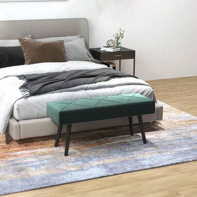 Upholstered Bench, Velvet Look, Seat, Bed Bench, Hallway Bench, X-Pattern, Up To 120 Kg, For Bedroom, 100x36x45 Cm, In Green
