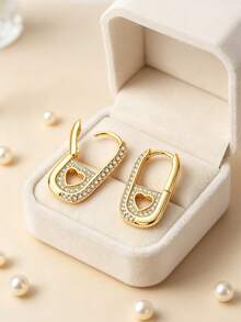 1 Pair Original 925 Sterling Silver Plated 18K Gold Hollow Heart U-Shaped Women's Fashion Elegant Earrings, Suitable For Daily Wear, Party, Shopping And Other Occasions, Exquisite Jewelry Gift - Gold - View 2