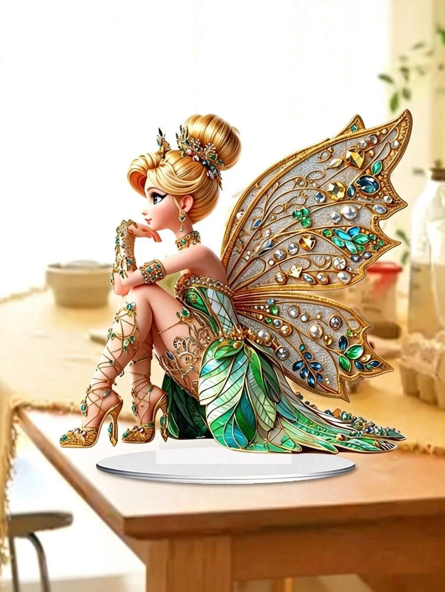 2D平面幻想仙女壓克力裝飾品，優雅仙女公主桌面裝飾，彩繪玻璃風格仙女紀念品，仙女風家居裝飾，裝飾性壓克力展示品，仙女愛好者禮物，臥室架上裝飾，辦公桌點綴，女性與青少年女孩生日禮物