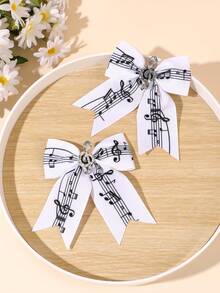 2PCS Sparkling Glitter Music Note Hair Bows For Girls Sweet & Cool Piano Key Lace Bow Hair Clips Black White Keyboard & Musical Note Bow Alligator Clips Elegant Music Theme Bow Hair Barrettes For Party, Concert, Piano Recital & Music Class Teens Hair Accessories - Black and White - View 3