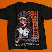 Unisex Short-Sleeve T-Shirt With Re:Zero 4 Natsuki Anime Print, 100% Cotton, Summer 2026 Style, Y2K. This Short-Sleeve T-Shirt For Men And Women Is Made Of 220g Pure Cotton, A Thick, Wrinkle-Resistant Fabric That Won't Easily Lose Its Shape. Its Simple And Versatile Style Is Lightweight And Breathable, Making It Perfect For Work, Travel, Camping, Shopping, And Everyday Wear. - 黑色 - 查看 1