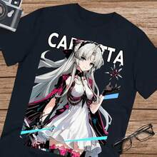Camiseta Carlotta de Las Olas Borrascosas, regalo para fans de Wuwa, unisex, 220 g, algodón puro, manga corta, tejido grueso, resistente a las arrugas y que no se deforma fácilmente. Estilo sencillo y versátil, ligero y transpirable, perfecto para ir al trabajo, viajar, acampar, ir de compras y para el tiempo libre diario. - Negro - Ver 1