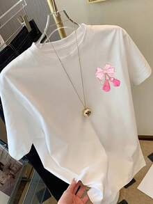 Camiseta de manga corta con cuello redondo para mujer, estilo retro de vacaciones, nueva colección 2026, para compras informales, regalos de vacaciones, reuniones con amigos, fiestas deúsica y atuendos de vacaciones. - Negro - Ver 8