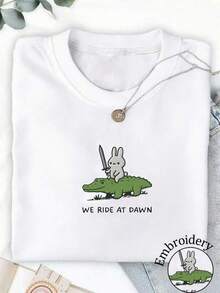 Camiseta de mujer de manga corta con cuello redondo y estampado de dibujos animados, versátil para uso diario - Negro - Ver 6