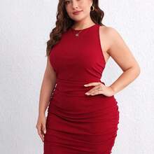 Privé Plus Crisscross Backless Ruched Bodycon Dress - Negro - Ver 4