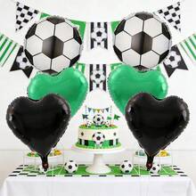 1 ballon de soccer noir et blanc de 18 pouces + 1 ensemble de ballons en forme de cœur en feuille d'aluminium noir et vert, ensemble de ballons en feuille d'aluminium sur le thème du soccer (3 ballons de soccer + 4 formes de cœur), convient pour les fêtes à thème sportif et les anniversaires des fans de football - Multicolore - Voir 5