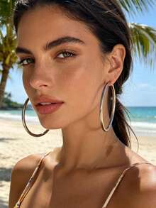 1 paire de boucles d'oreilles élégantes en forme de créoles minimalistes à la mode, de couleur blanche fluorescente et multicolore bonbon, pour femmes - Blanc - Voir 26