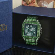 Jam Tangan Mewah Bling Bling dengan Dial Besar dan Hiasan Berlian Imitasi Sepenuhnya, Jam Tangan Quartz Bercahaya Gaya Hip Hop yang Modis untuk Pria - Satu-Ukuran - View 1