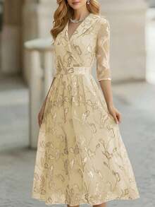 Vestido formal largo con estampado de hojas elegante para mujer, primavera/otoño - Multicolor 9 - Ver 4