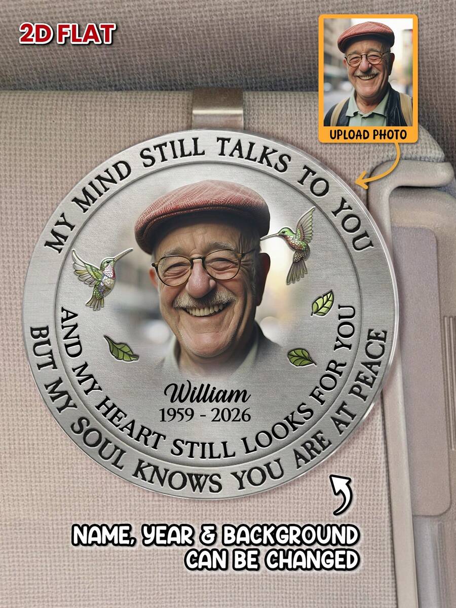 Catygift Custom 2D Flat Memorial Car Visor Clip, Personalized Engraved Memorial Item, Gift For Loved One, Customizable Photo Name Year Background - As Shown - View 1