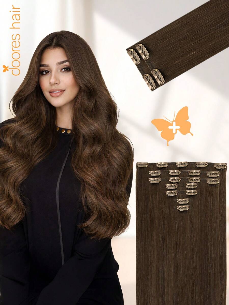 DOORES 9PCS Clip In Hair Extensions Straight Real Human Hair Natural Virgin Human Hair Extensions Double Weft Clip Ins Invisible & Soft Mini Hair Pieces For Thinning Hairs For Women - S4A - View 1