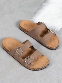 Sandalias de moda para hombre con suela de corcho y plantilla cómoda, correa con hebilla ajustable, estilo deslizante holgado, adecuadas para verano, playa, caminatas al aire libre, pantuflas unisex - Marrón claro - Ver 5