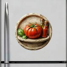 Heirloom Tomato Vine Ripe Red Basil Olive Oil And Rustic Jars Magnet First Light Of The Table Keepsake For Fridge Kitchen Home Decor - H - View 3