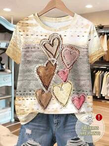 Camiseta de mujer con cuello redondo y manga corta con estampado floral sintético, cómoda para uso casual diario - Multicolor 3 - Ver 6
