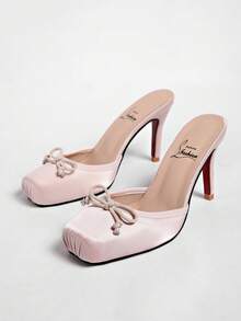 Giày sandal cao gót kiểu Pháp thắt nơ quai mảnh, đế đỏ, mẫu mới mùa xuân sớm dành cho nữ. - Hồng - Xem 4