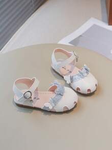 Nuevas sandalias de princesa con lazo dulce, sandalias planas suaves y cómodas para niños pequeños - Beis - Ver 5