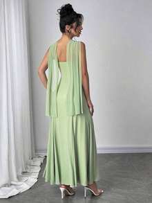 Vestido casual y elegante de mujer de color verde menta con cinta y espalda descubierta.Tiene tres formas de usarlo, se puede combinar con diferentes atuendos, adecuado para salidas casuales diarias, vacaciones en la playa, fiestas en el jardín y - Verde militar - Ver 4