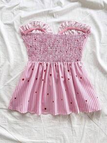Top tubo con volantes y nudo delantero con estampado de rayas y bloques de color para vacaciones de verano en la playa de mujer - Multicolor - Ver 2