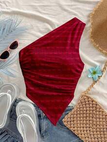 Blusa casual de unicolor con hombros oblicuos y ajustada, apropiada para el verano - Multicolor 3 - Ver 6