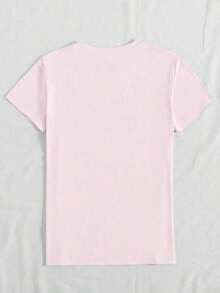 Short-Sleeved T-Shirt With A Round Neck And Cartoon Rabbit Design, Suitable For Casual Easter Wear. - Pale Pink - View 2