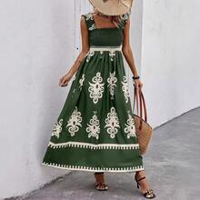Women's Beach Dress, Holiday Style Printed Strapless Dress - Apricot - View 4