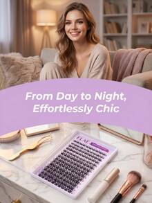 ELAE 140PCS Cat Eye Lash Clusters, Wispy Flared Individual Lashes, Faux Mink DIY Eyelash Extensions, Lightweight Reusable Lash Segments For Natural Glam Look, Lightweight Reusable Cluster Lashes For Natural Volume Home Lash Extension Lashes, False Lashes - 飄逸的貓眼 - 查看 7
