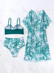 Swim Lushoire Tankini con estampado de plantas - Verde - Ver 3
