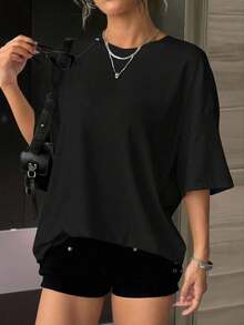 Vintage Camiseta de manga corta con estampado gráfico 7 oversize para mujer, ropa de verano de modaFashion   Cuello Redondo Algodón 100% Tejido Suave Manga Corta Transpirable y Fresca - Negro - Ver 2