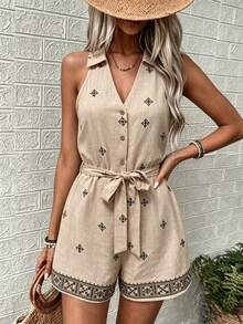 Bộ áo liền quần kiểu denim ven biển dành cho nữ, kiểu dáng bohemian nhẹ nhàng, thích hợp cho kỳ nghỉ biển và trang phục cuối tuần, trang phục mùa hè. - Màu be - Xem 6