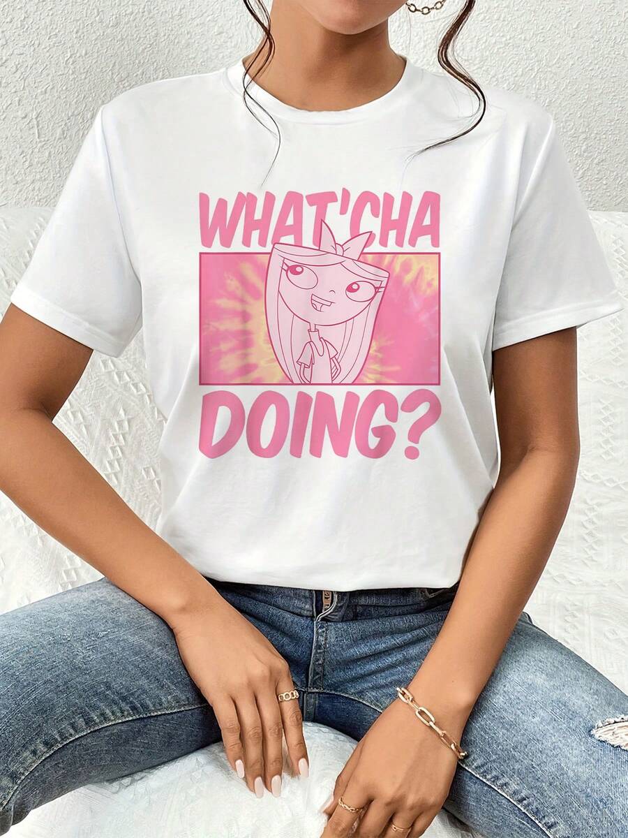 Fun Illustration With A Smiling Cartoon Character And A Positive Phrase That Inspires Curiosity And Youthful Energy. Comfortable Short-Sleeved Women's T-Shirt, Ideal For Everyday Wear And Pairing With Modern Jeans. - 白色 - 查看 1