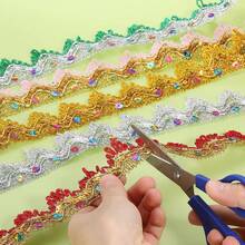 1m/4m 亮面珠飾蕾絲飾邊 1.4英吋金屬色亮片蕾絲布帶 平面縫製布料飾條 DIY手工縫製衣物禮品包裝家居裝飾,金色/銀色/紅色 - A - 查看 4