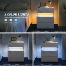 Modern Bedside Table / Wooden Bedside Table / Bedside Table With 3 Drawers / Easy To Assemble, Plenty Of Storage Space / For Bedroom, Living Room, Bedside Furniture - 霧面白 - 查看 8