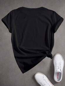 Camiseta Minimalista Casual Esencial para Mujer con Estampado de Golf - Manga Corta, Cuello Redondo, Estampado de Silueta de Golfista y Letras "GOLF" en Negras, Hecha de Material de Baja Elasticidad, Adecuada para Primavera y Verano, Ropa de Golf para Mujer, Corte Holgado, Material No Transparente, Moda de Primavera, Camiseta de Algodón Suave para Uso Diario de Mujer, Camiseta Simple de Color Sólido para Mujer, Corte Holgado y Ajustado, Manga Corta Casual. - Blanco - Ver 8