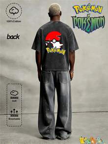 pokemon P ikachu Pokémon Anime Herren-Sweatshirt mit Kapuze und Kordelzug | P ikachu-Kopf & klassischer Pokéball-Silhouette-Print | Sommer-Must-have | Top-Wahl für Pokémon-Fans | Ideal für Reisen, Zuhause und Sport | Mit dem beliebten Pokémon-Charakter - Schwarz - Übersicht 2