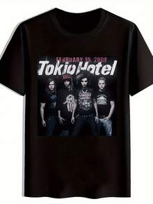 Diseño de cuello casual con estampado de anime,  deportiva 3D de gran tamaño para Pascua, Tokio Hotel, 15 de febrero de 2008: Camiseta estampada para hombre, cómoda para todas las estaciones, unisex, divertida, ropa casual.playeras de hombre playeras oversize de mujer y2k camisa de mujer camisa blusa casual mujer blusa elegante mujer ofertas - Negro - Ver 1