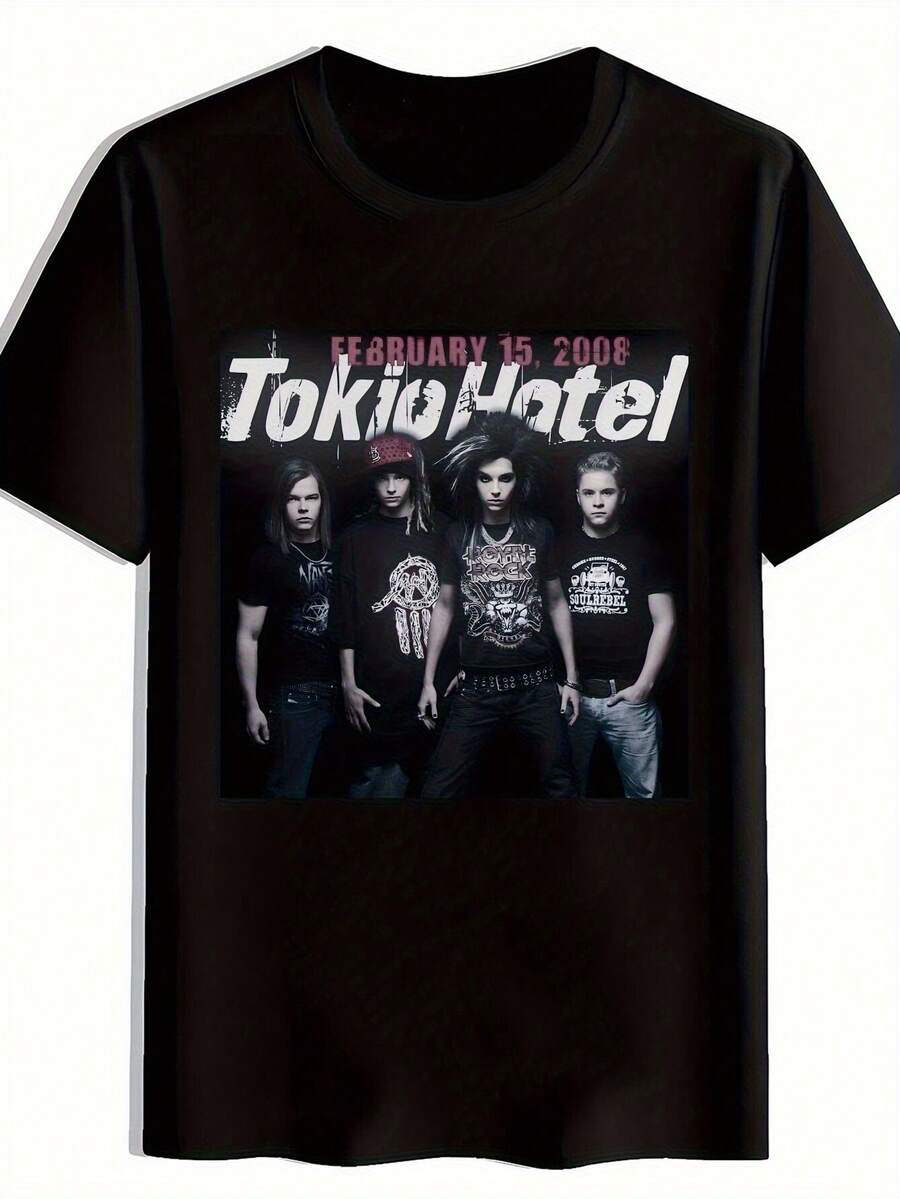 Diseño de cuello casual con estampado de anime,  deportiva 3D de gran tamaño para Pascua, Tokio Hotel, 15 de febrero de 2008: Camiseta estampada para hombre, cómoda para todas las estaciones, unisex, divertida, ropa casual.playeras de hombre playeras oversize de mujer y2k camisa de mujer camisa blusa casual mujer blusa elegante mujer ofertas - Negro - Ver 1