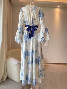 Elegant Printed Maxi Dress, Ideal For Runway Shows, Parties, And Holidays. Sophisticated Modern Design, European Fashion For Women. - Blue - View 5
