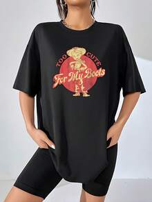 Cheerful Graphic Featuring A Friendly Cowgirl In Front Of A Red Sun Conveys Positive Energy And Western Charm, Ideal For Free Spirits. Comfortable Casual Women's T-Shirt For Everyday Wear. - 黑色 - 查看 6