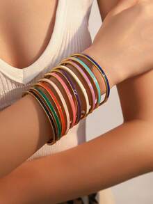 1pc 4mm Thin Fashionable Titanium Steel Bracelet, Gold Color Resin Enamel Clasp Bangle Cuff, Suitable For Women - 4mm - View 2