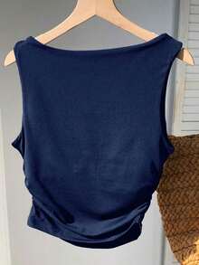 Camiseta de tirantes de algodón puro blanco, primavera/verano - azul real - Ver 2