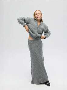 MAI STUDIOS Nivra Knit Maxi Skirt - Grey - View 4