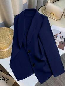 Chaqueta de blazer ajustada de manga larga y sexy para mujer, conjunto verde, chaqueta de traje para mujer, blazer verde para mujer, blusas sociales, ropa de oficina para mujer, ropa de negocios profesional, abrigo de invierno para mujer verde - Azul marino - Ver 7