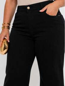 Women's Wide Leg Plus Size Jeans - High Quality - 黑色 - 查看 3