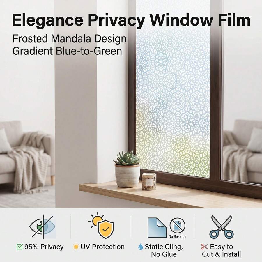 Frosted Window Film Privacy Film For Glass Windows 44.5x200cm, Static Cling Decorative Snowflake Pattern, Blocks UV Removable Frosting Opaque Glass Film For Home Bathroom - Snowflake - View 1
