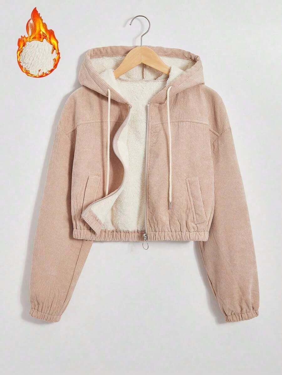 Chaqueta con capucha de manga larga con forro térmico de unicolor para mujer, otoño/invierno - Multicolor - Ver 1